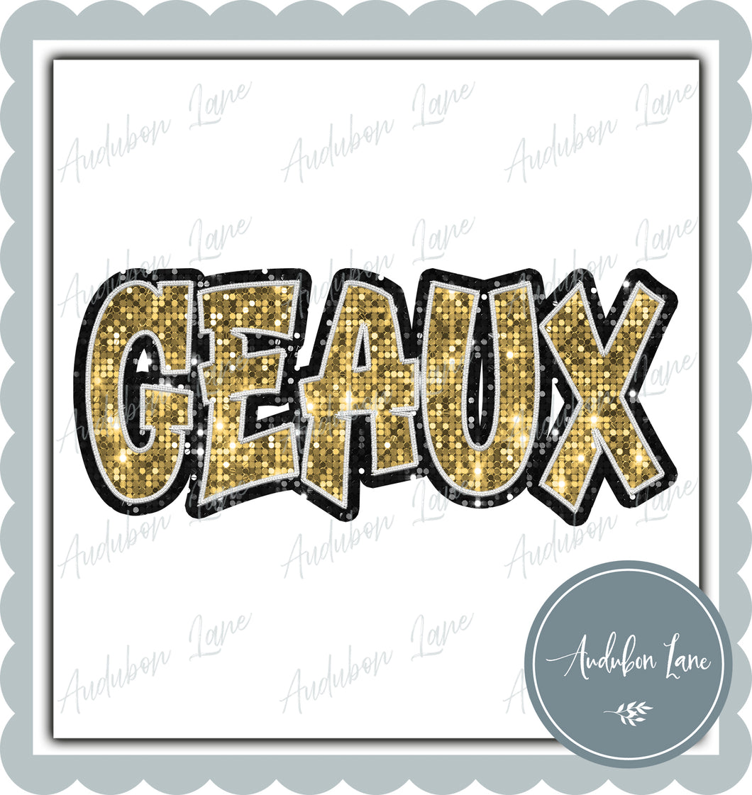 GEAUX Graffiti Style Sequin Yellow and Black Mascot Ready to Press DTF Transfer Customs Available On Request