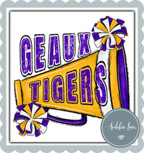 Load image into Gallery viewer, Tigers Purple and Gold Megaphone and Pom Poms
