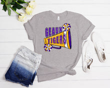 Load image into Gallery viewer, Tigers Purple and Gold Megaphone and Pom Poms
