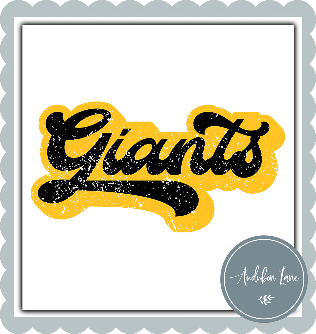 Giants Retro Distressed Black and Yellow Print Ready To Press DTF Transfer Custom Colors Available On Request