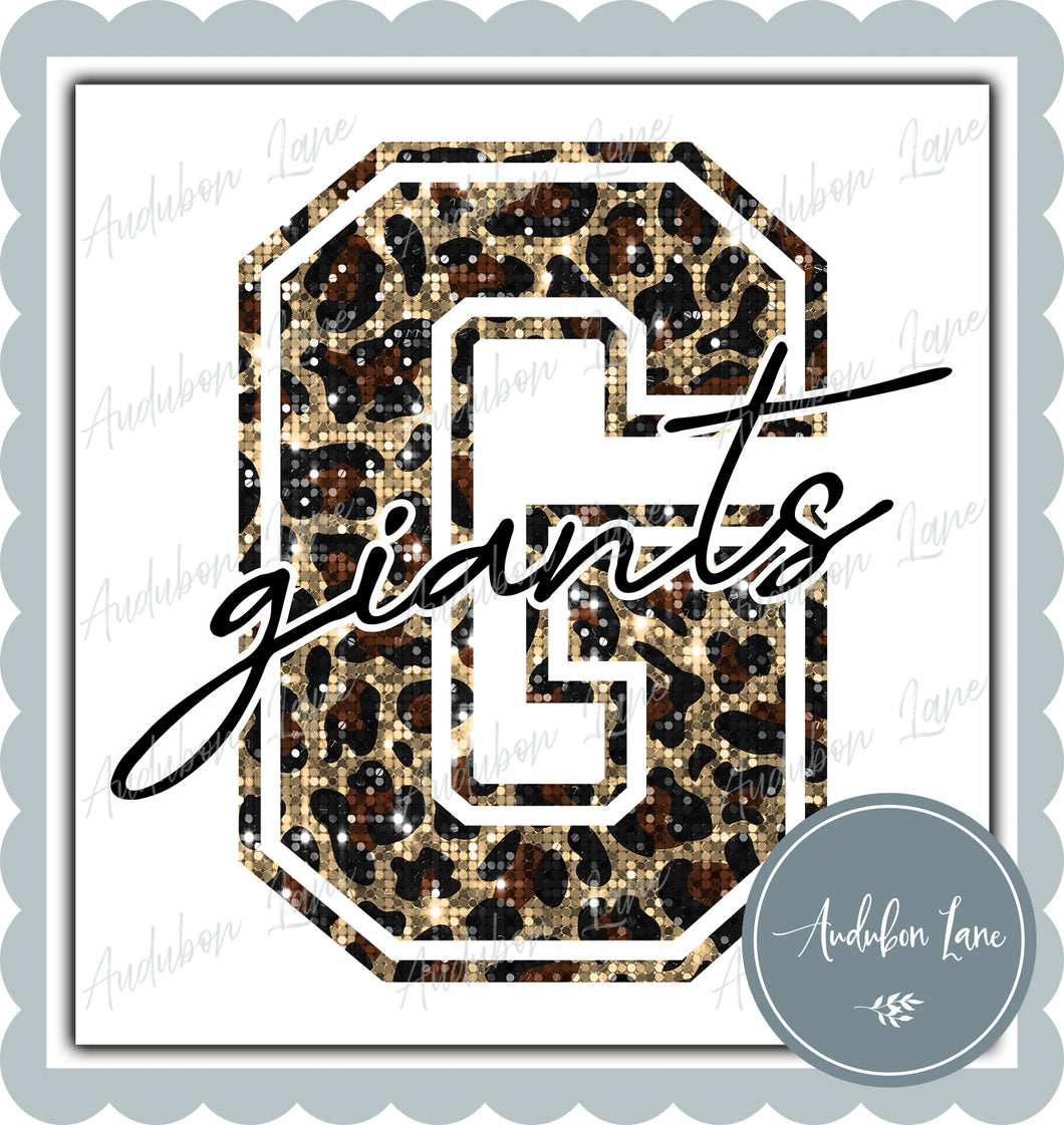 Giants Sequin Leopard Mascot Letter Ready to Press DTF Transfer Customs Available On Request