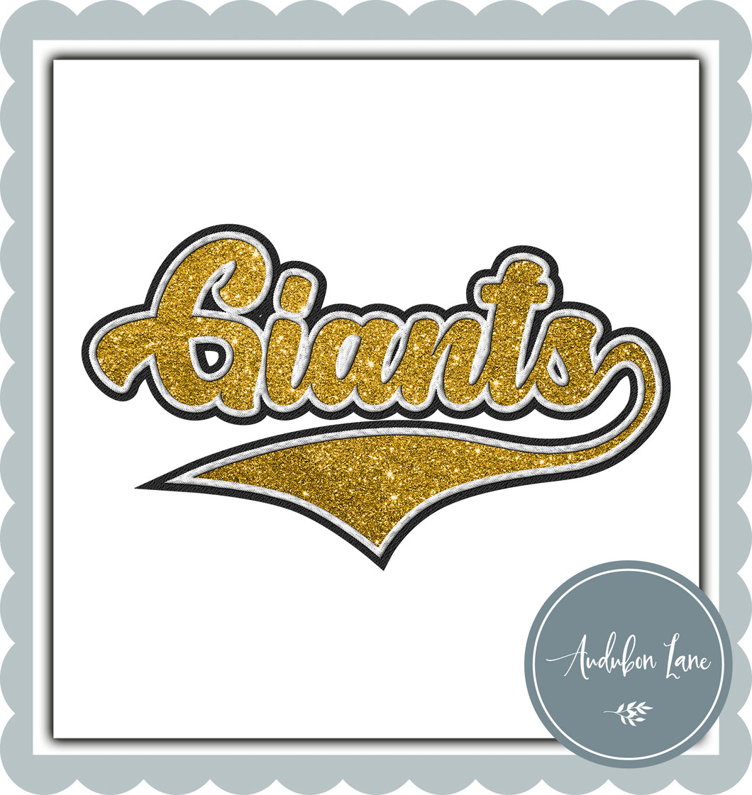 Giants Faux Glitter Yellow Gold and White and Black Embroidery