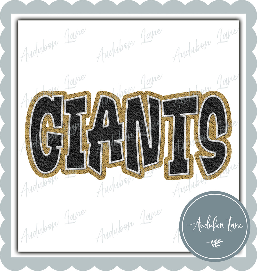 Giants Graffiti Style Mesh Black and Vegas Gold Mascot Ready to Press DTF Transfer Customs Available On Request