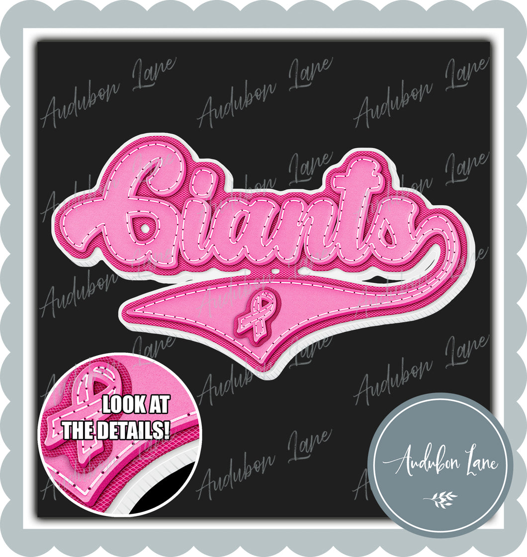 Giants Breast Cancer Awareness Pink Leather Faux Patch Ready to Press DTF Transfer Customs Available On Request