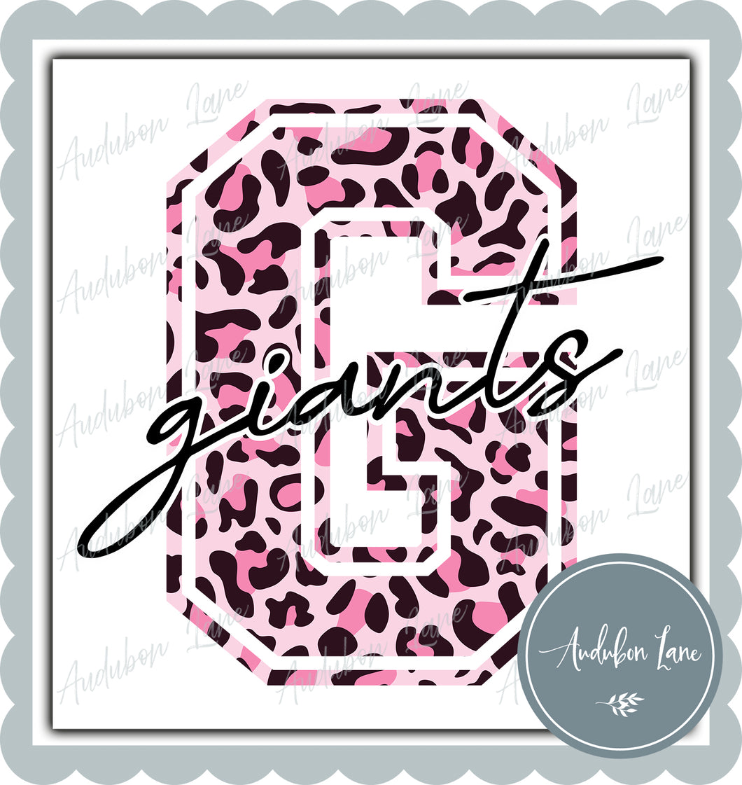 Giants Breast Cancer Awareness Pink Leopard Mascot Letter Ready to Press DTF Transfer Customs Available On Request