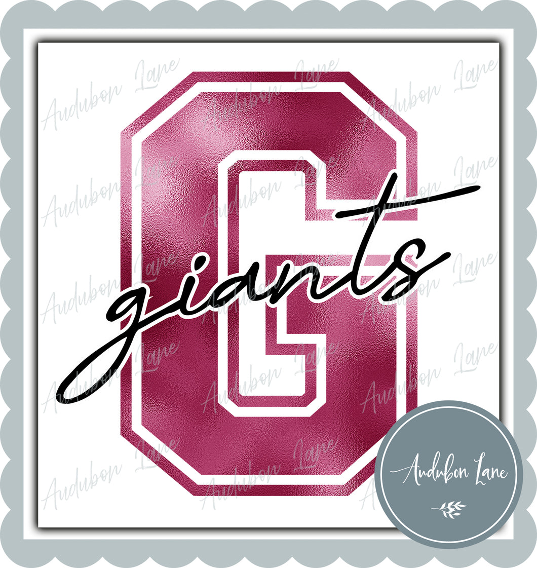 Giants Breast Cancer Awareness Faux Metallic Pink Foil Mascot Letter Ready to Press DTF Transfer Customs Available On Request