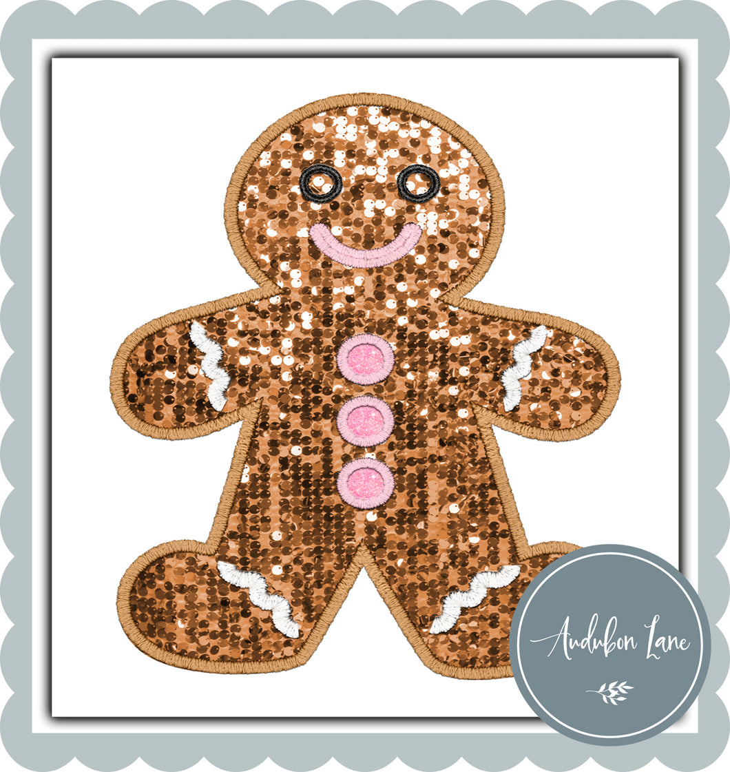 Christmas Faux Sequin Embroidery Gingerbread Man