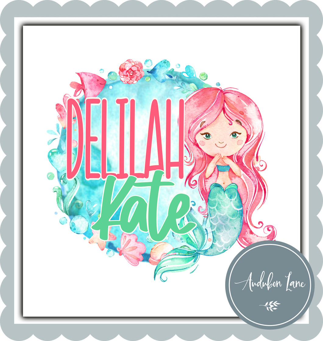 Custom Name with Watercolor Mermaid