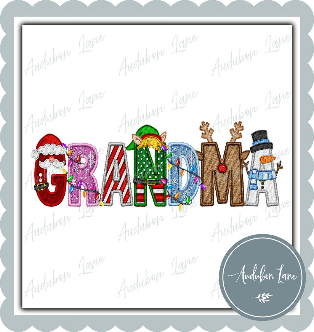 Grandma Christmas Faux Embroidery Print Ready To Press DTF Transfer Custom Requests Available