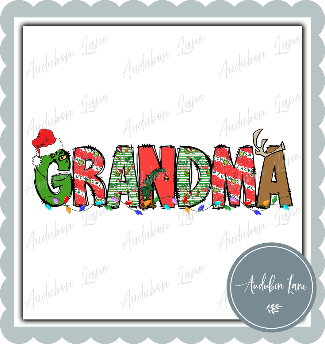 Grandma Meany Greeny Christmas Words Print Ready To Press DTF Transfer Custom