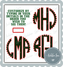 Load image into Gallery viewer, Customized Green Faux Knit And Red Embroidery Scalloped Initials Print Ready To Press DTF Transfer Customs Available
