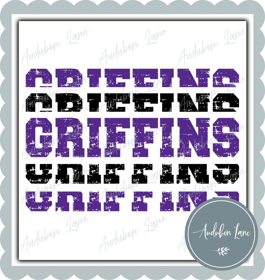 Griffins Stacked Pro Distressed Two Color Purple and Blsck Ready To Press DTF Transfer Custom Colors Available On Request