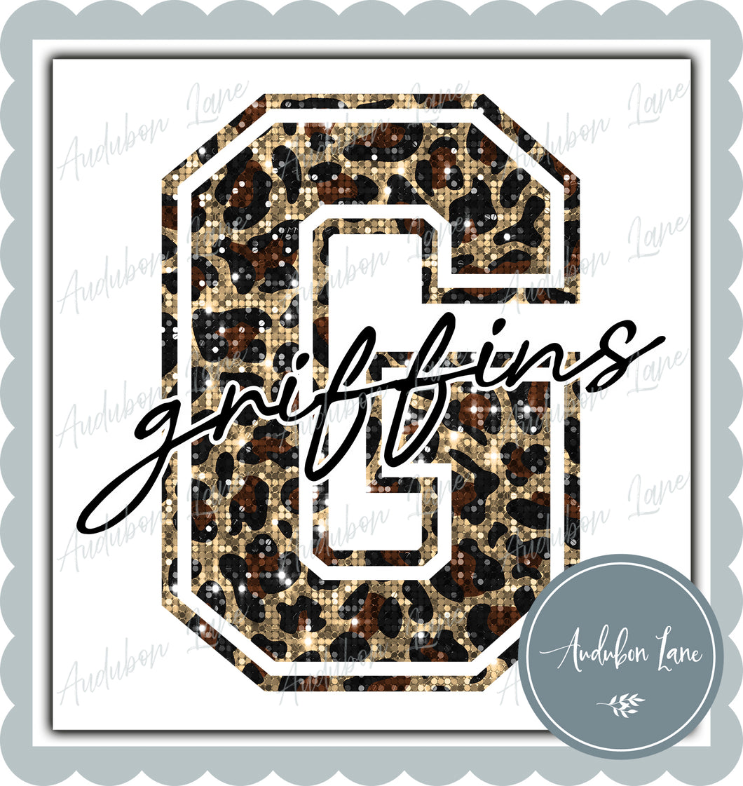 Griffins Sequin Leopard Mascot Letter Ready to Press DTF Transfer Customs Available On Request