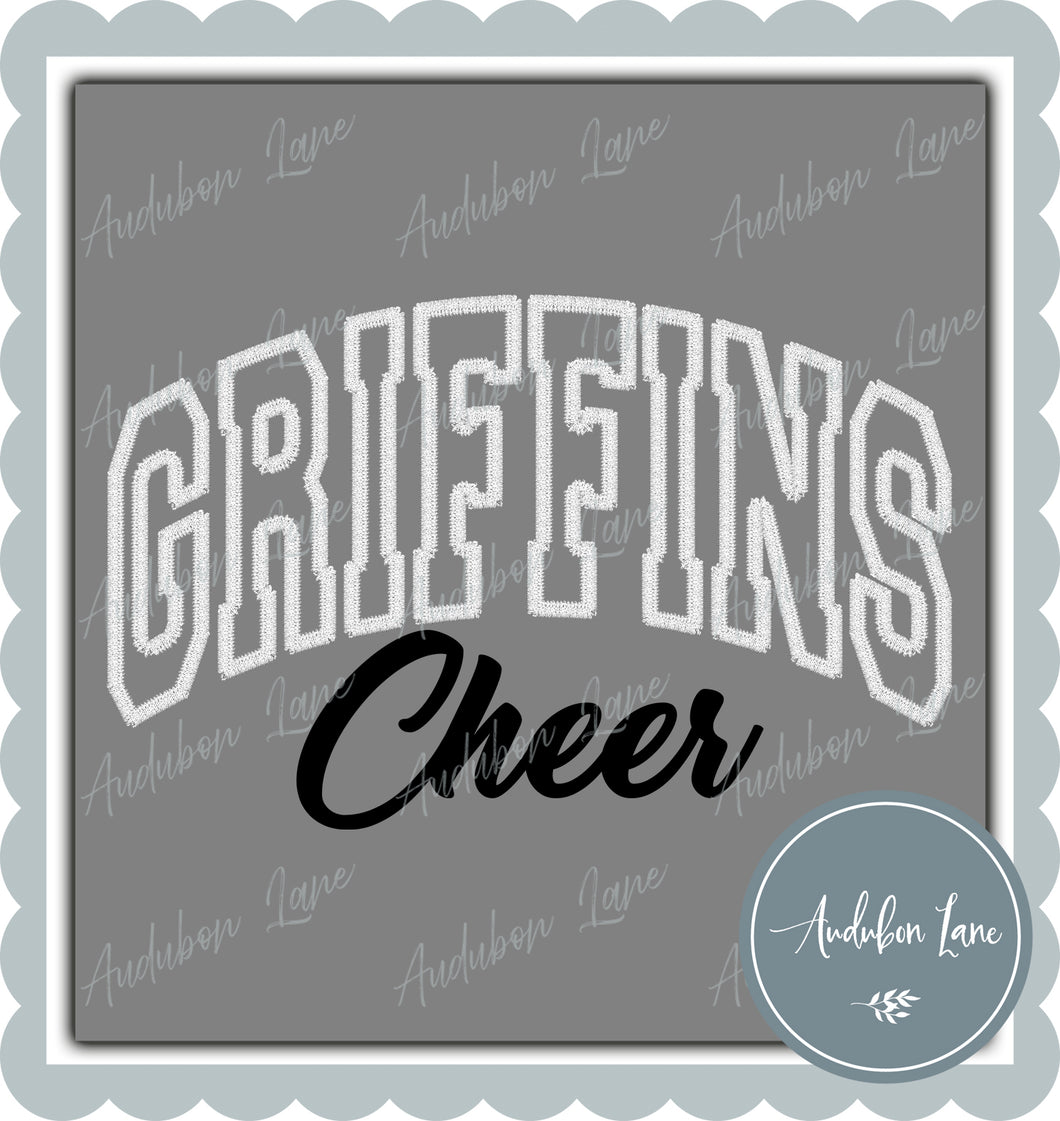 Griffins Arched White Embroidery with Cheer in Black