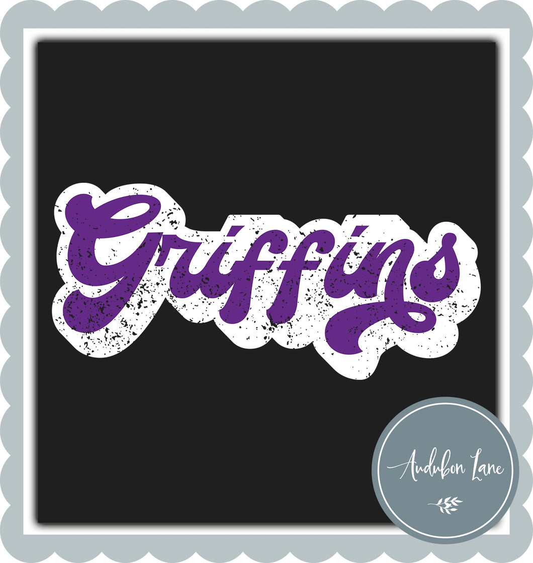 Griffins Retro Distressed Purple and White Print Ready To Press DTF Transfer Custom Colors Available On Request