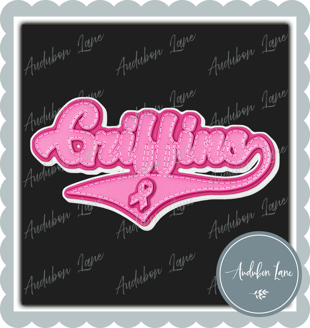 Griffins Breast Cancer Awareness Pink Leather Faux Patch Ready to Press DTF Transfer Customs Available On Request