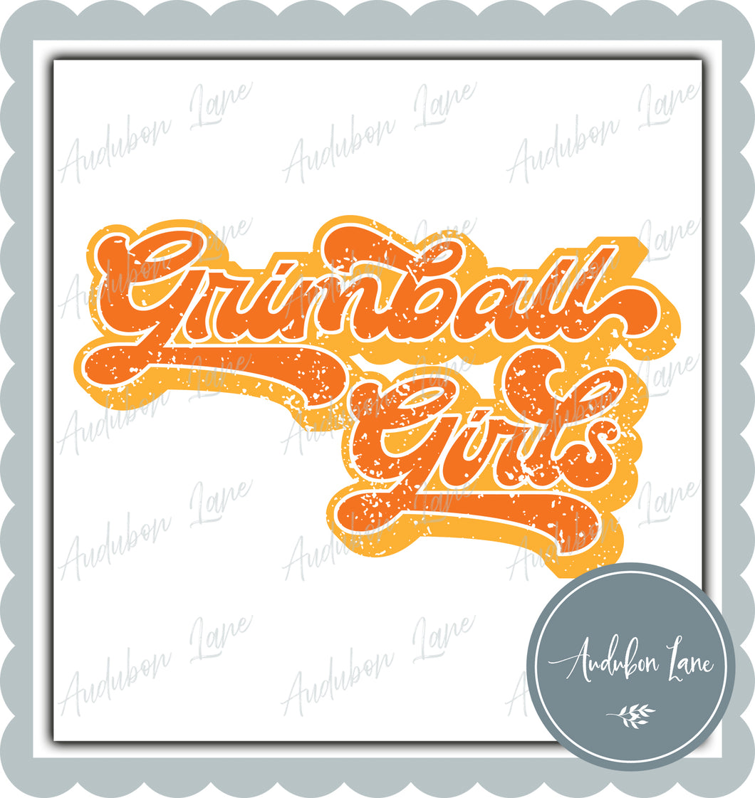 Grimball Girls Retro Distressed Orange and Yellow Gold Print Ready To Press DTF Transfer Custom Colors Available On Request
