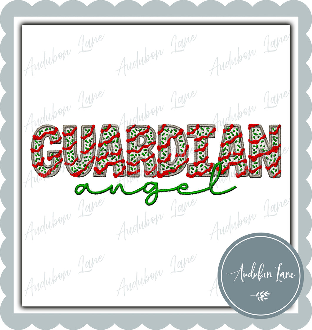 Guardian Angel Christmas Faux Embroidery Print Ready To Press DTF Transfer