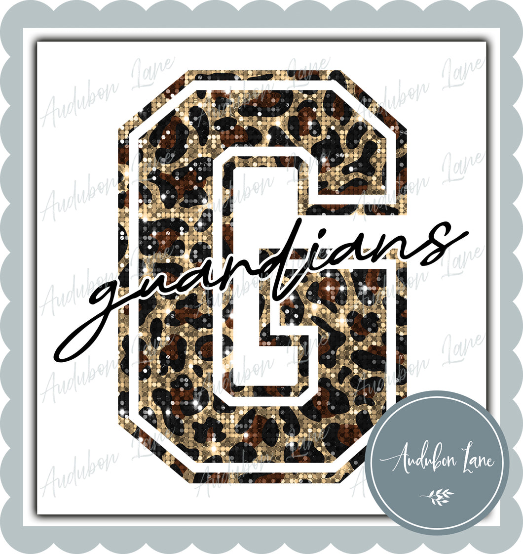 Guardians Sequin Leopard Mascot Letter Ready to Press DTF Transfer Customs Available On Request