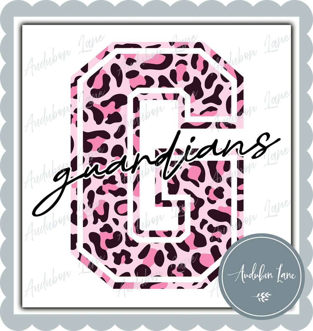 Guardians Breast Cancer Awareness Pink Leopard Mascot Letter Ready to Press DTF Transfer Customs Available On Request