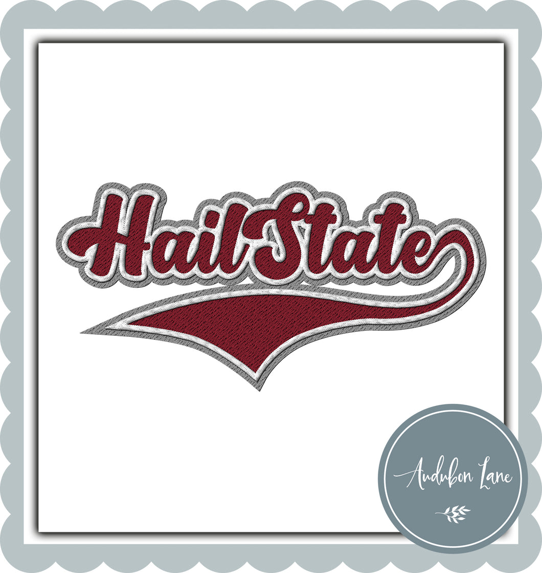 Hail State Faux Maroon and White and Lt Grey Embroidery