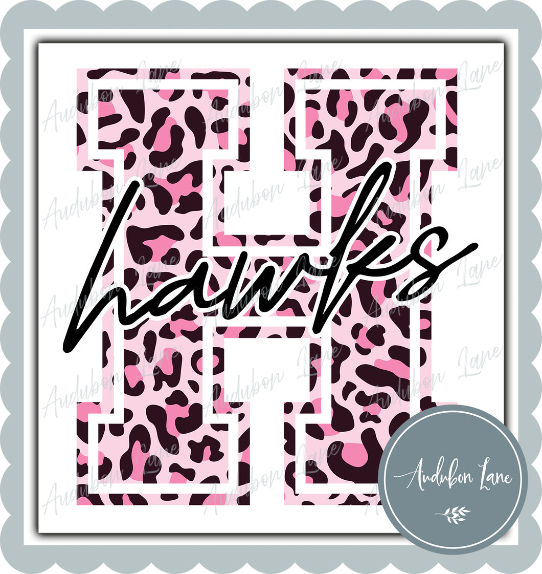 Hawks Breast Cancer Awareness Pink Leopard Mascot Letter Ready to Press DTF Transfer Customs Available On Request