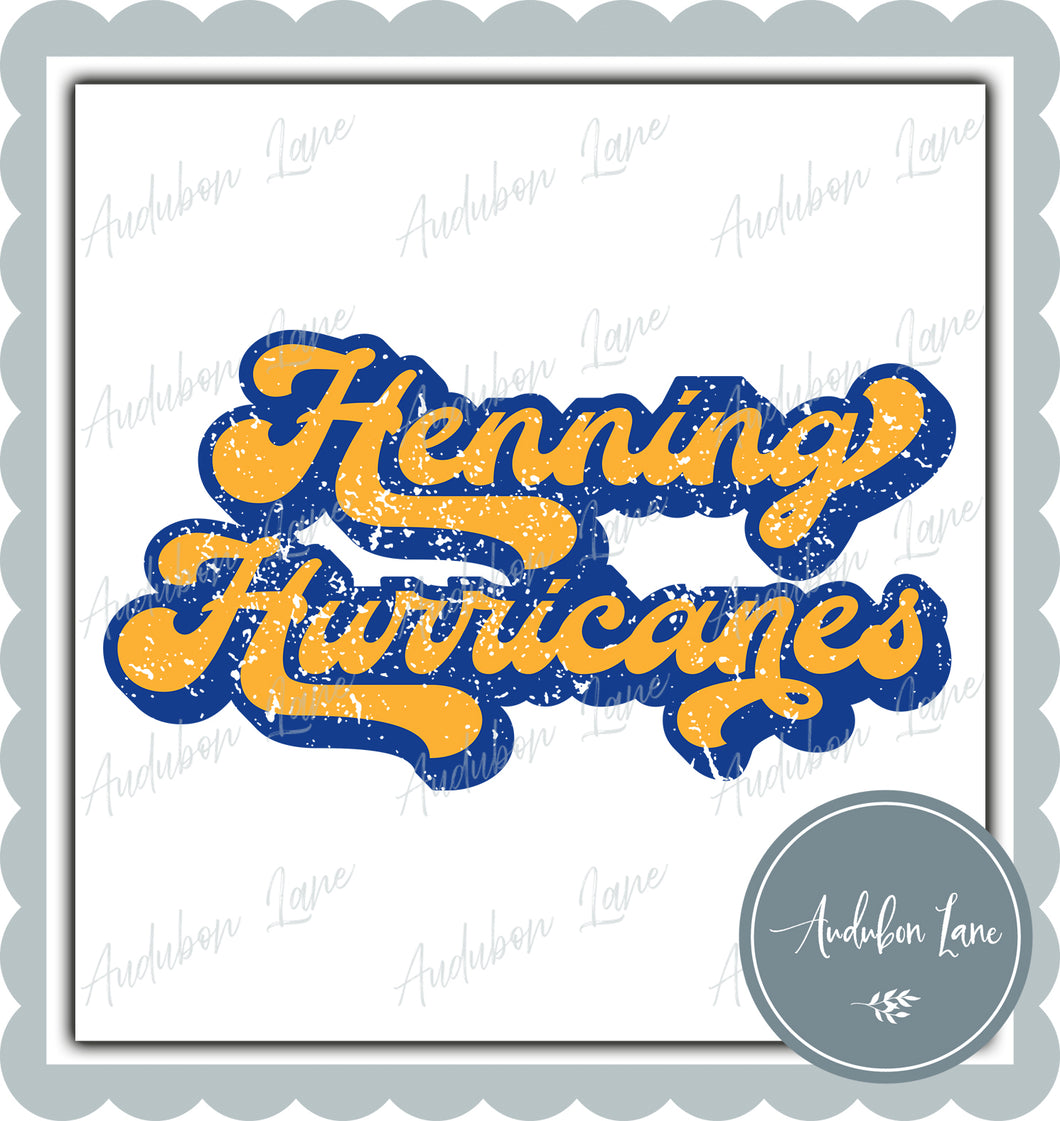 Henning Hurricanes Retro Distressed Yellow Gold and Royal Print Ready To Press DTF Transfer Custom Colors Available On Request