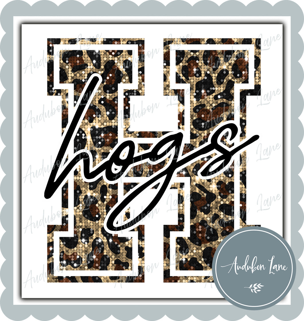 Hogs Sequin Leopard Mascot Letter Ready to Press DTF Transfer Customs Available On Request