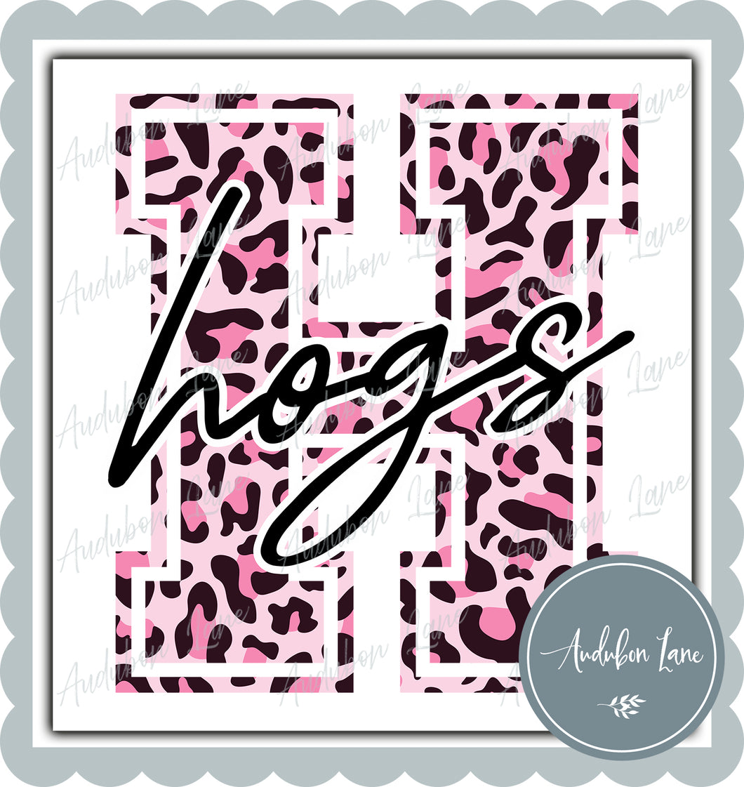 Hogs Breast Cancer Awareness Pink Leopard Mascot Letter Ready to Press DTF Transfer Customs Available On Request