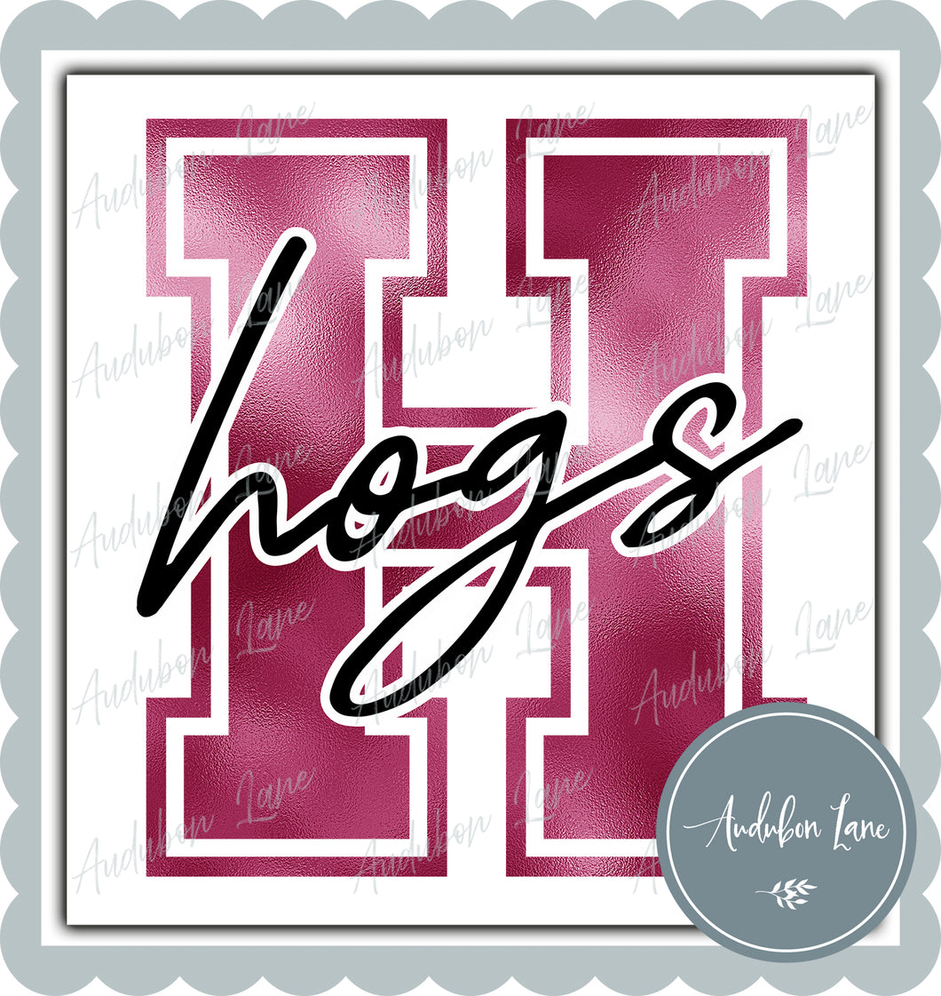 Hogs Breast Cancer Awareness Faux Metallic Pink Foil Mascot Letter Ready to Press DTF Transfer Customs Available On Request