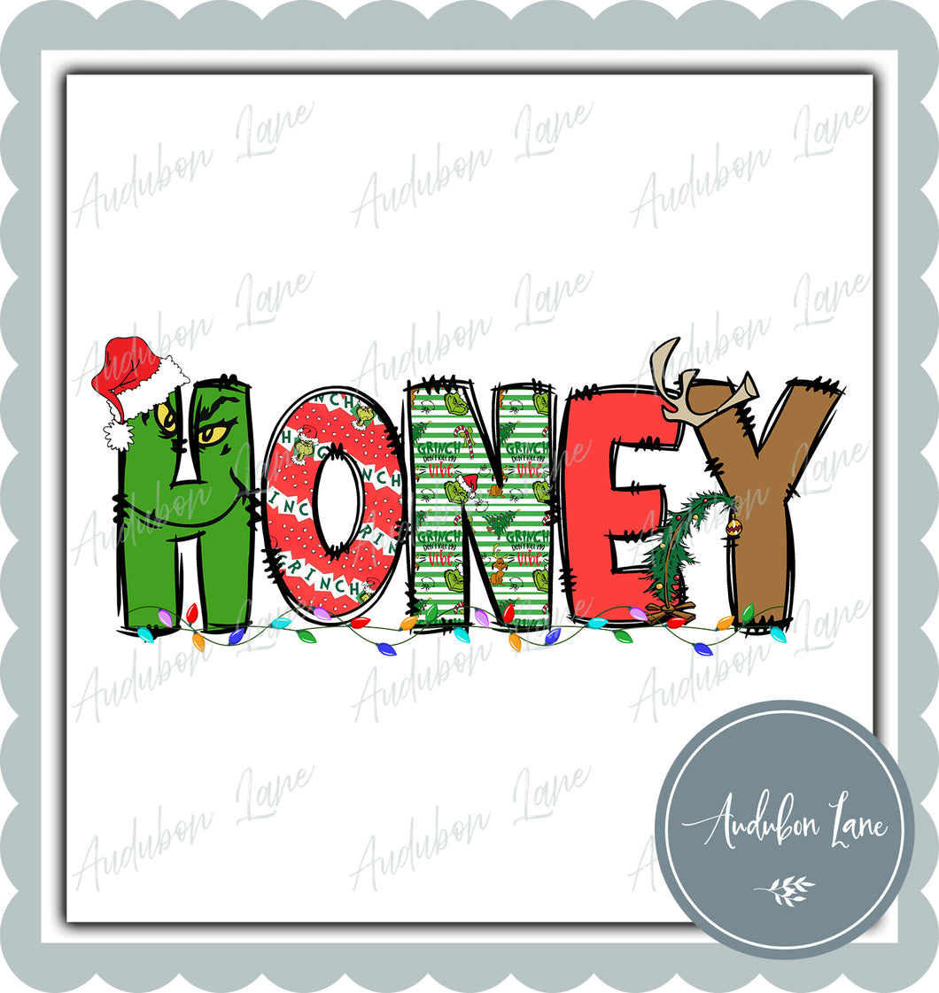 Honey Meany Greeny Christmas Words Print Ready To Press DTF Transfer Custom