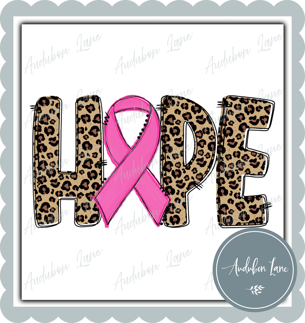 Hope Pink Ribbon Leopard Breast Cancer Awareness Ready to Press DTF Transfer