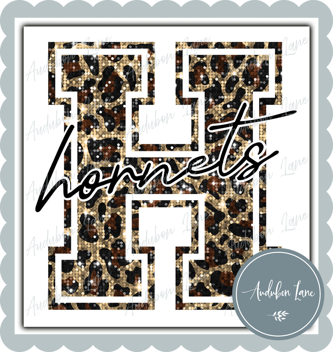 Hornets Sequin Leopard Mascot Letter Ready to Press DTF Transfer Customs Available On Request