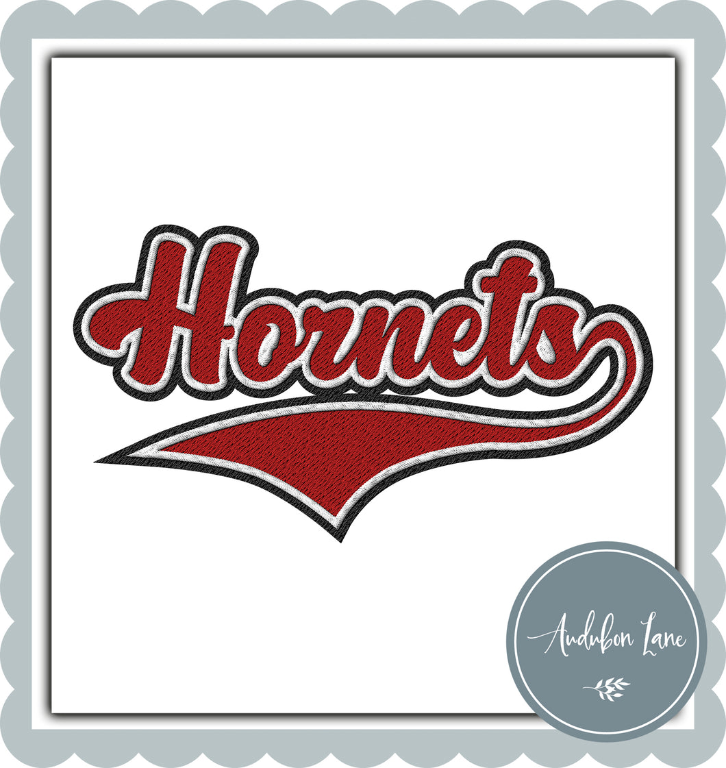 Hornets Faux Red and White and Black Embroidery
