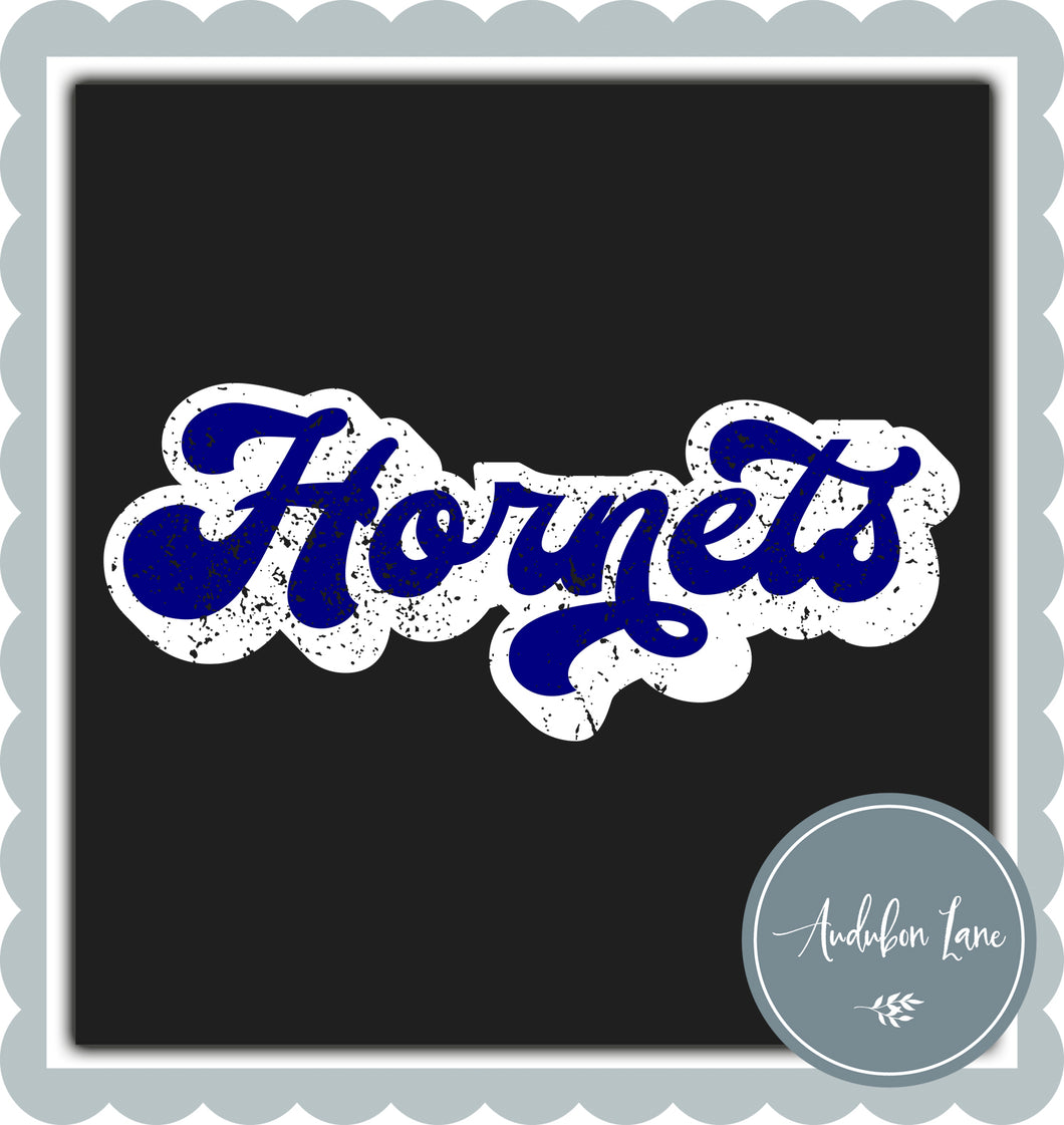 Hornets Retro Distressed Navy and White Print Ready To Press DTF Transfer Custom Colors Available On Request
