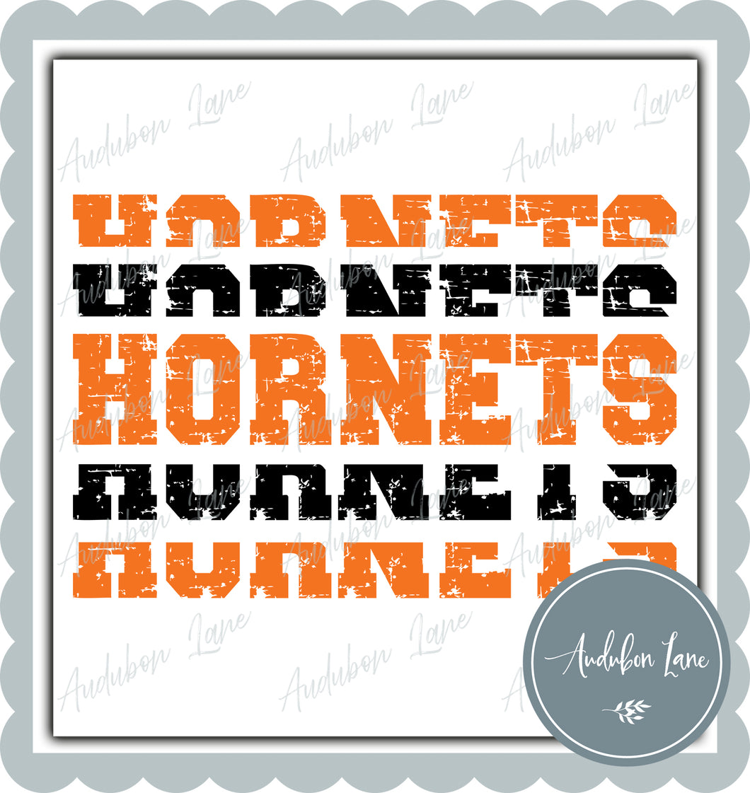 Hornets Stacked Pro Distressed Two Color Orange and Black Ready To Press DTF Transfer Custom Colors Available On Request