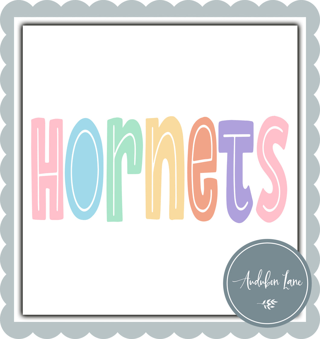 Hornets Split Letter Pastel Color Mascot Ready To Press DTF Direct To Film Transfer