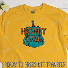 Load image into Gallery viewer, Howdy Fall Orange Leopard Words Teal Pumpkin Ready To Press DTF Direct To Film Transfer Customs Colors On Request
