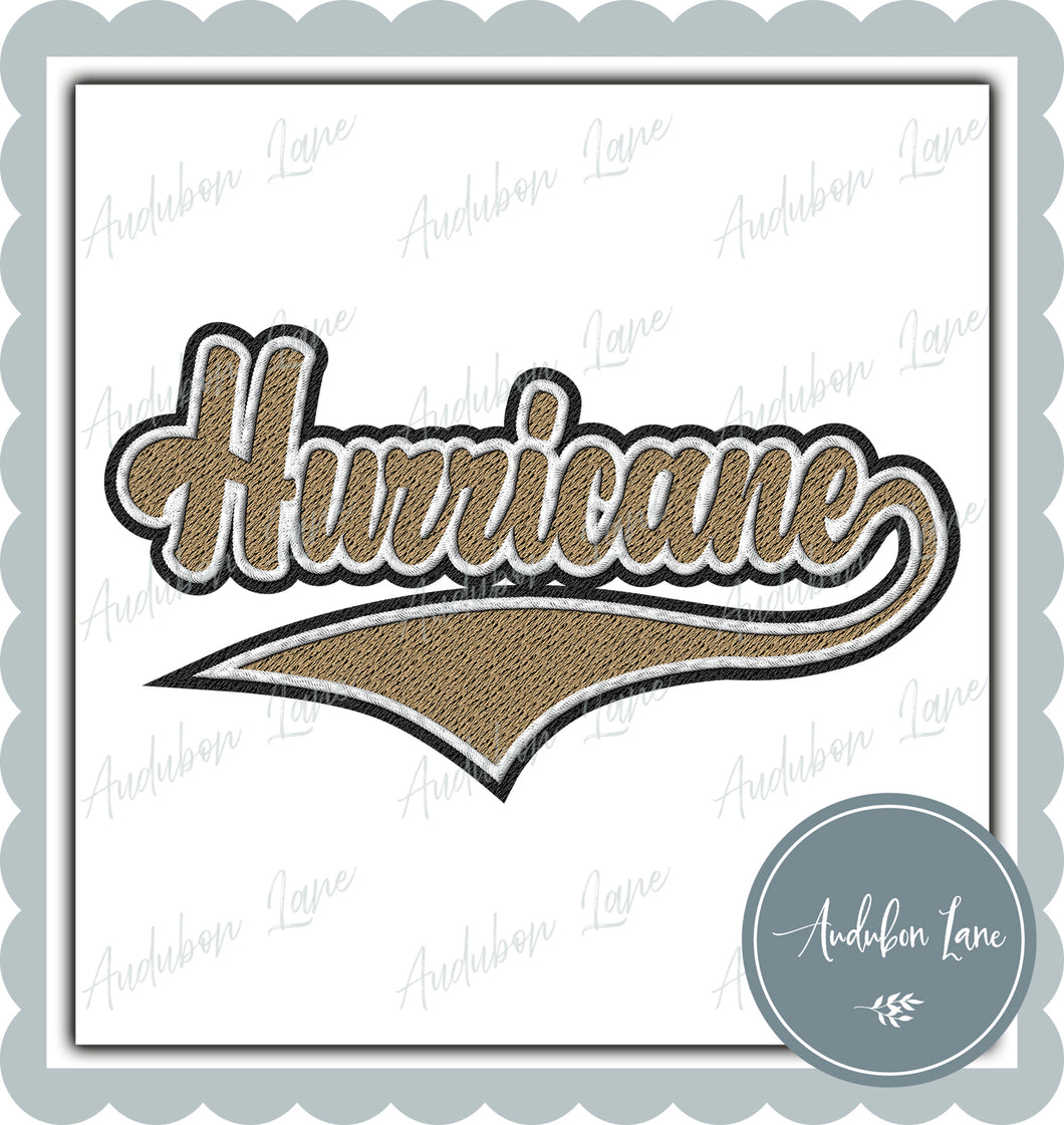 Hurricane Faux Embroidery Patch Faux Vegas Gold and White and Black Ready To Press DTF Transfer Custom Colors Available On Request