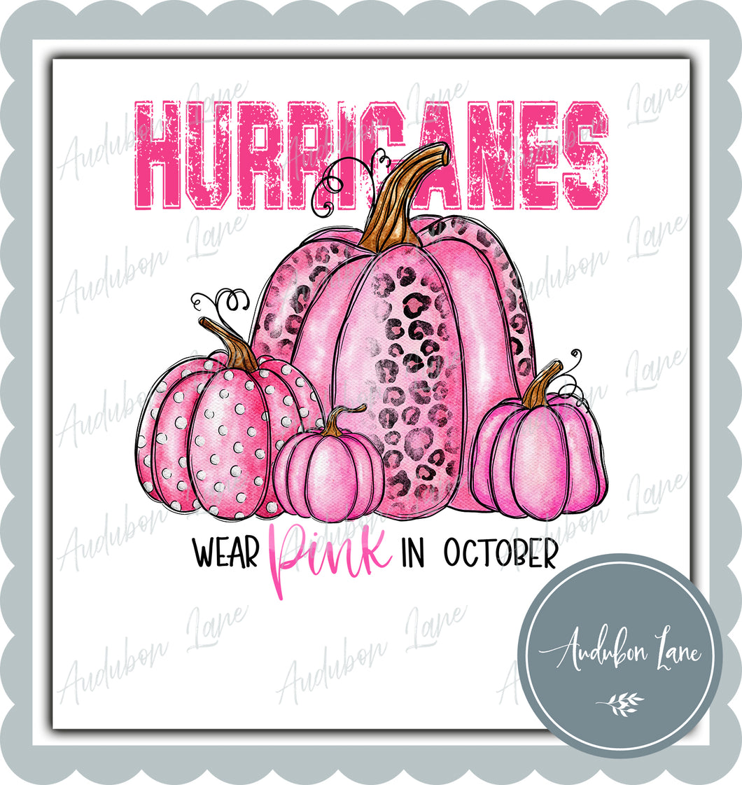 Hurricanes Breast Cancer Awareness Mascot We Wear Pink In October Pumpkins Letter Ready to Press DTF Transfer Custom Requests Available for Mascot