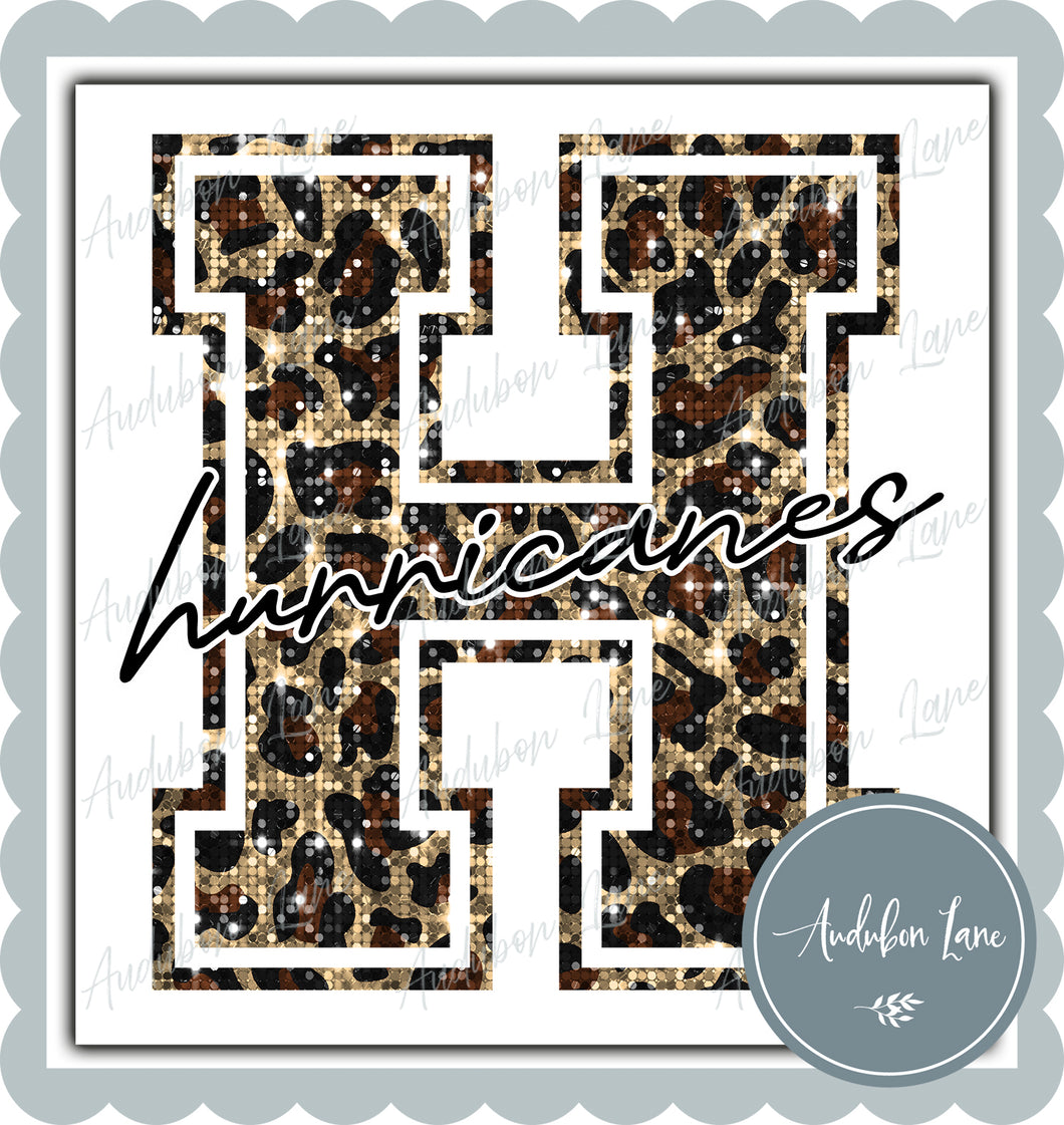 Hurricanes Sequin Leopard Mascot Letter Ready to Press DTF Transfer Customs Available On Request