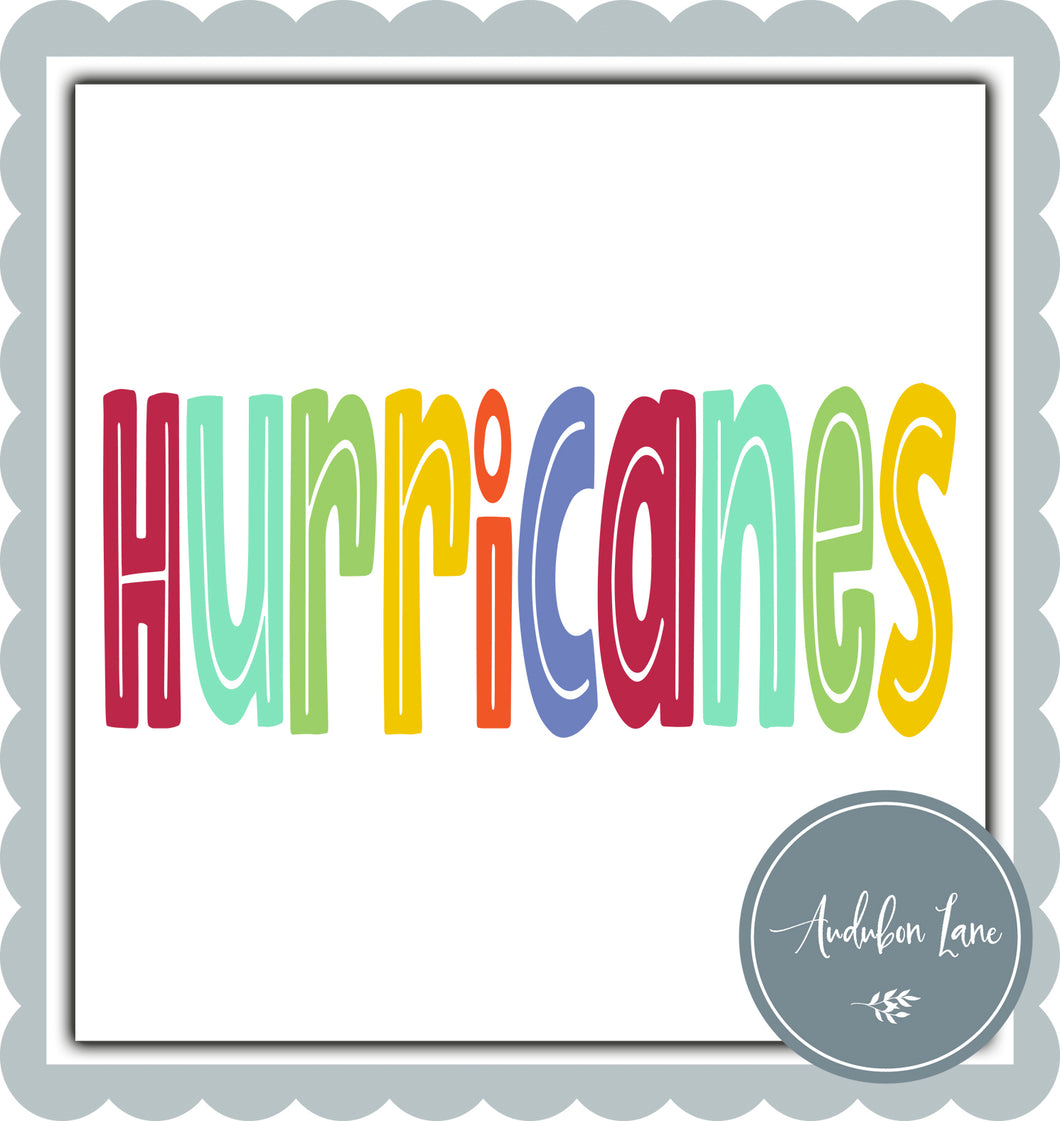 Hurricanes Split Letter Fall Color Mascot Ready To Press DTF Direct To Film Transfer Customs Available On Request