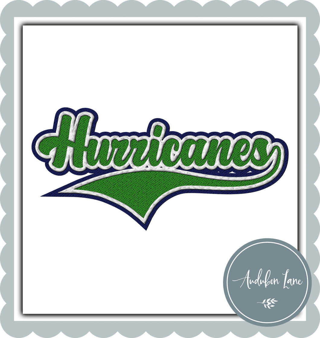 Hurricanes Faux Green and White and Navy Embroidery