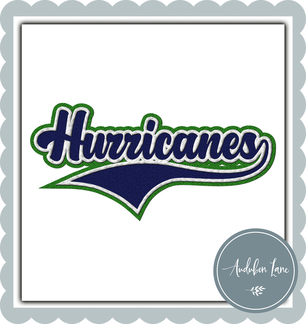 Hurricanes Faux Navy and White and Green Embroidery