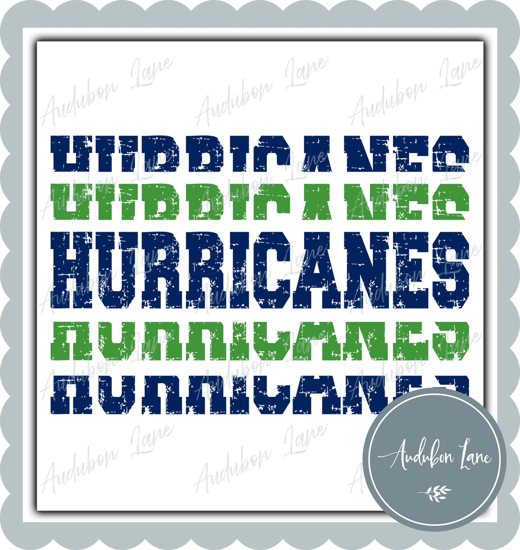 Hurricanes Stacked Pro Distressed Two Color Bright Green and Navy Ready To Press DTF Transfer Custom Colors Available On Request