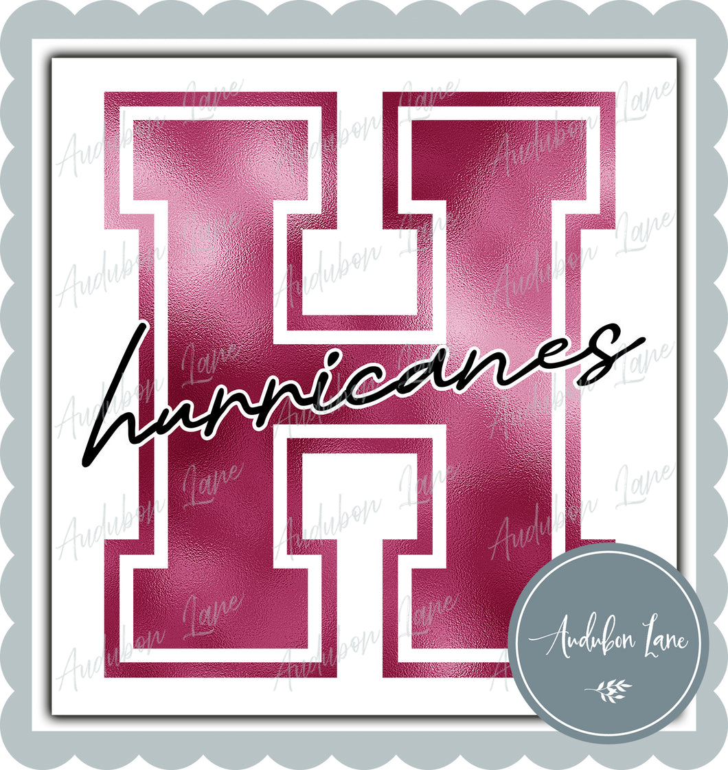 Hurricanes Breast Cancer Awareness Faux Metallic Pink Foil Mascot Letter Ready to Press DTF Transfer Customs Available On Request