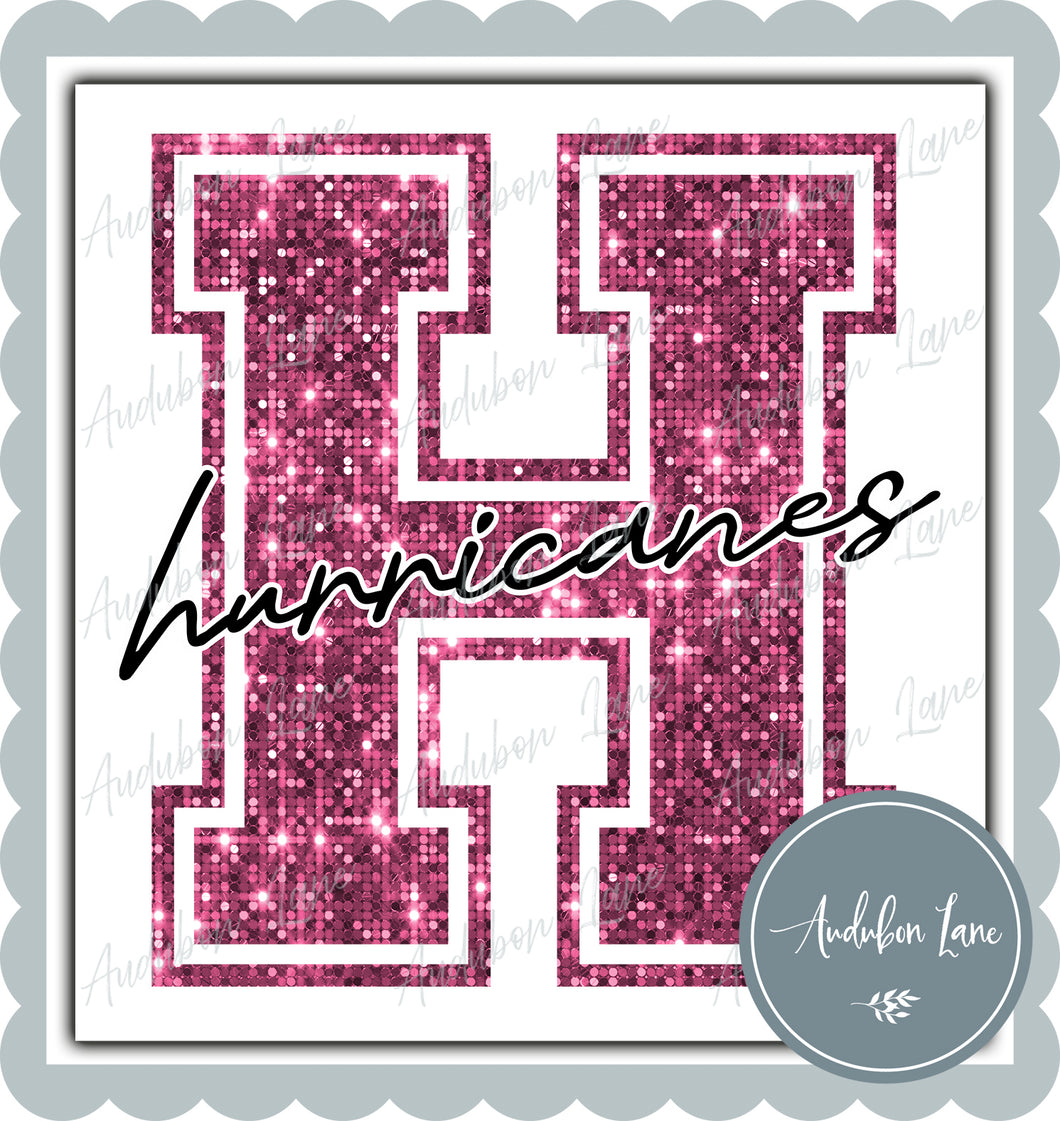 Hurricanes Breast Cancer Awareness Faux Pink Sequin Mascot Letter Ready to Press DTF Transfer Customs Available On Request