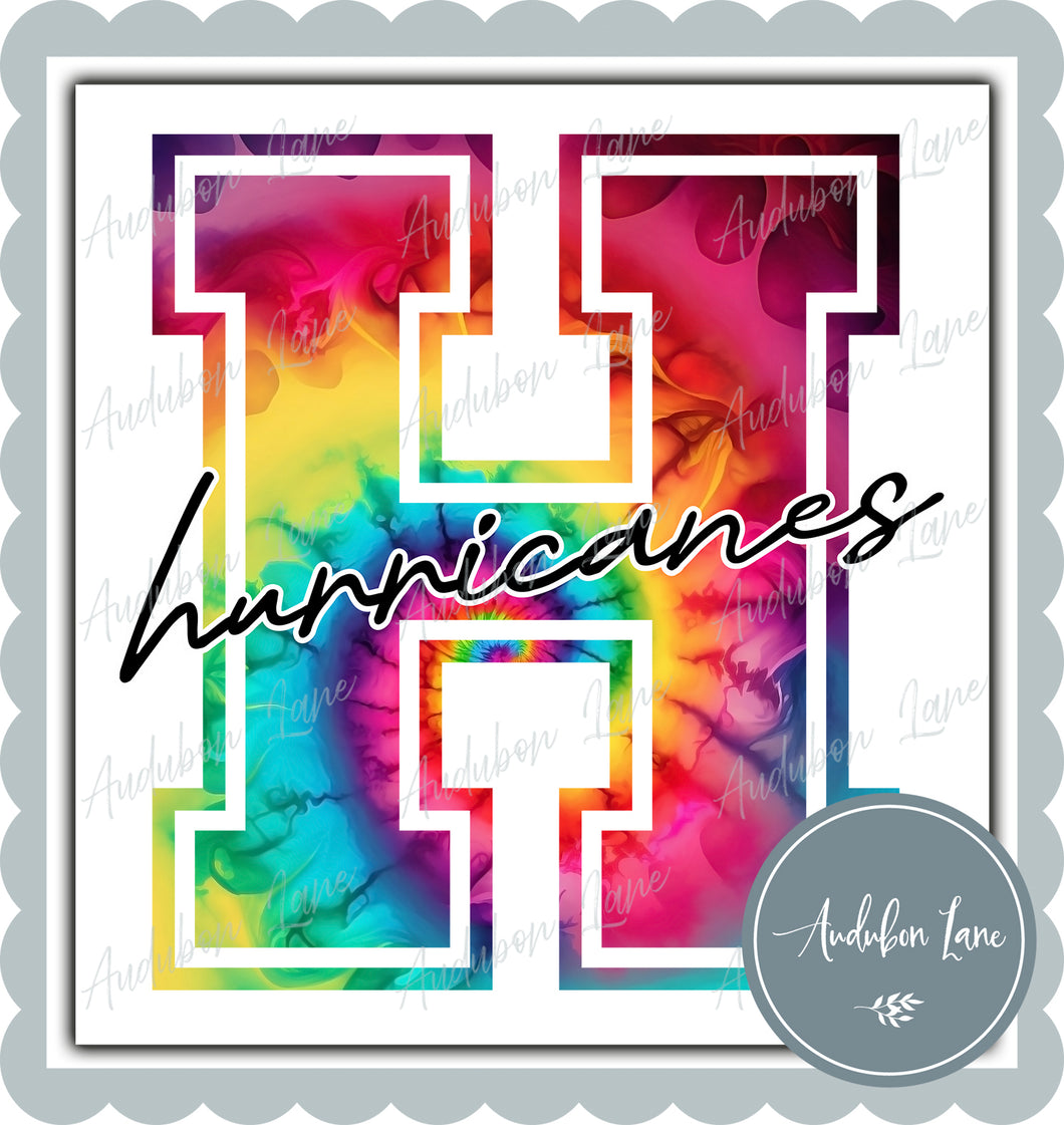 Hurricanes Rainbow Tie Dye Mascot Letter Ready to Press DTF Transfer Customs Available On Request