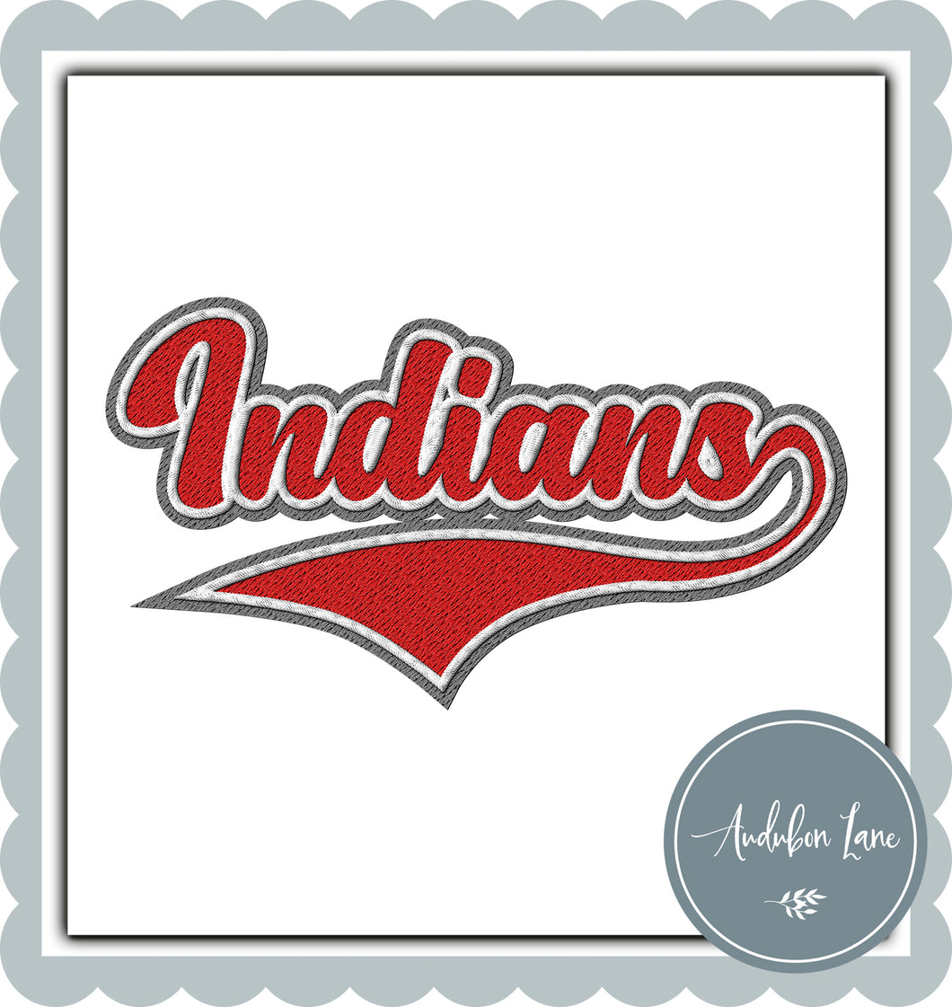 Indians Faux Red and White and Grey Embroidery