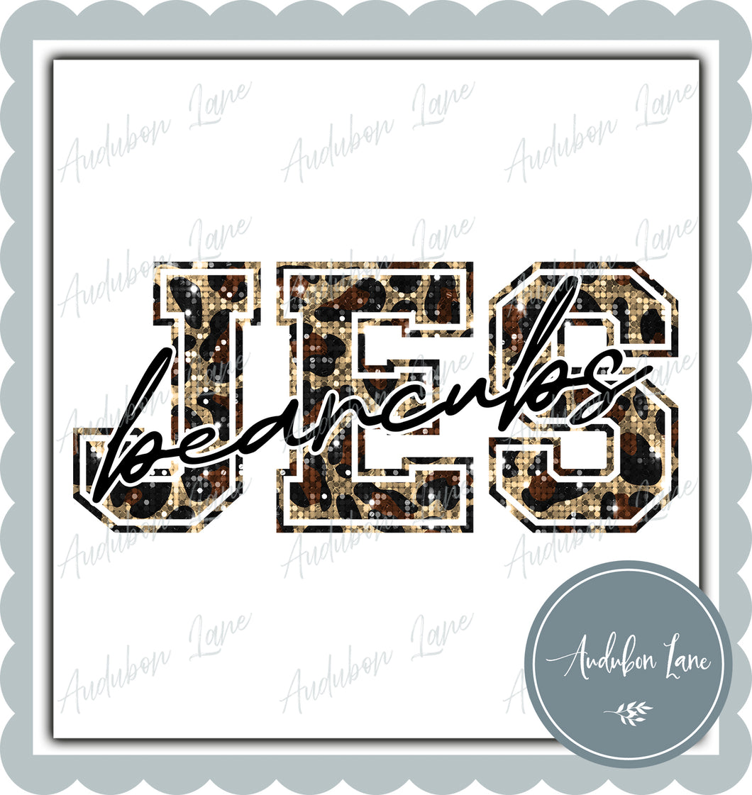 JES Bearcubs Sequin Leopard Mascot Letter Ready to Press DTF Transfer Customs Available On Request